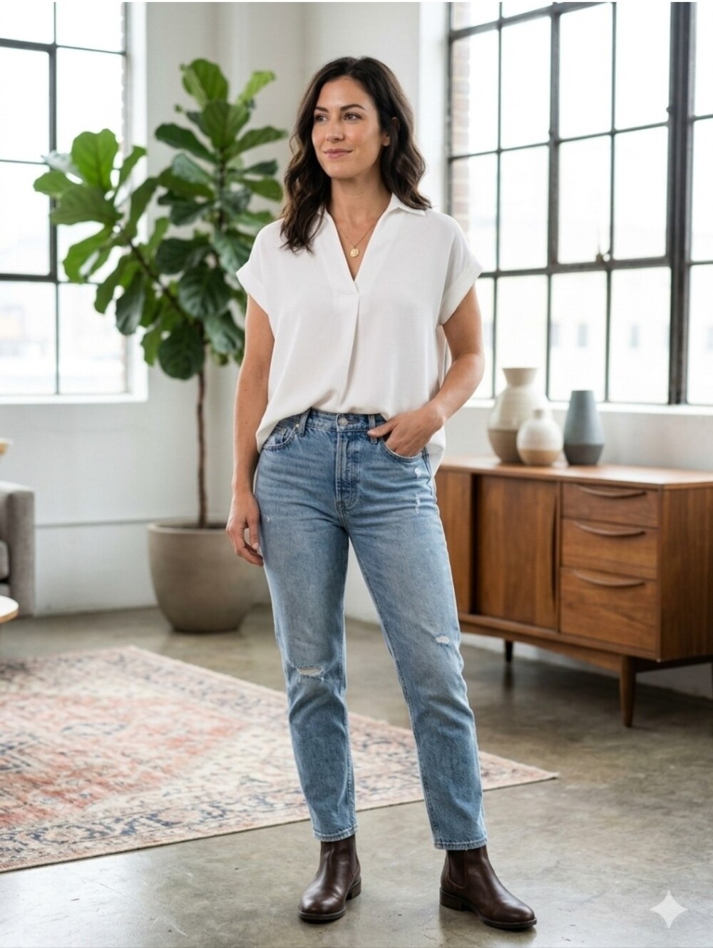 Women's White Short-Sleeve Blouse